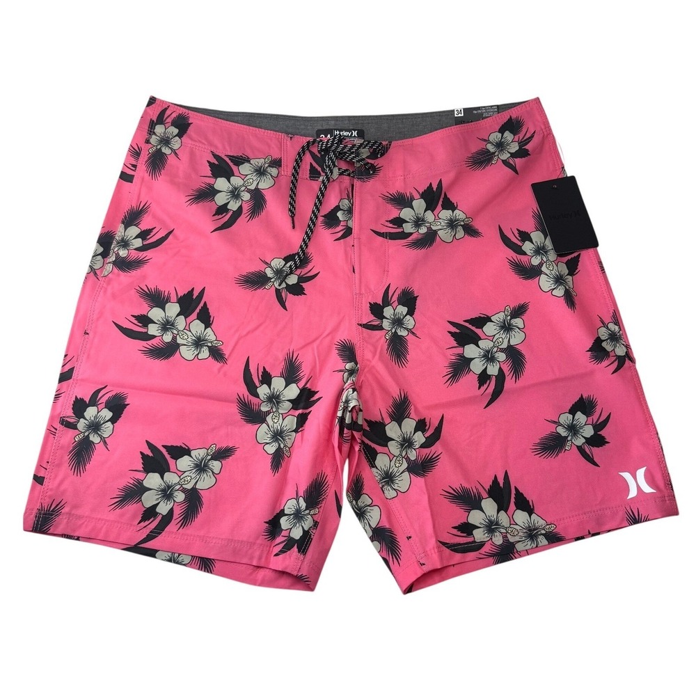 Hurley Mens Boardshorts Pink Floral Swim Surf Beach Shorts Size 34 NEW